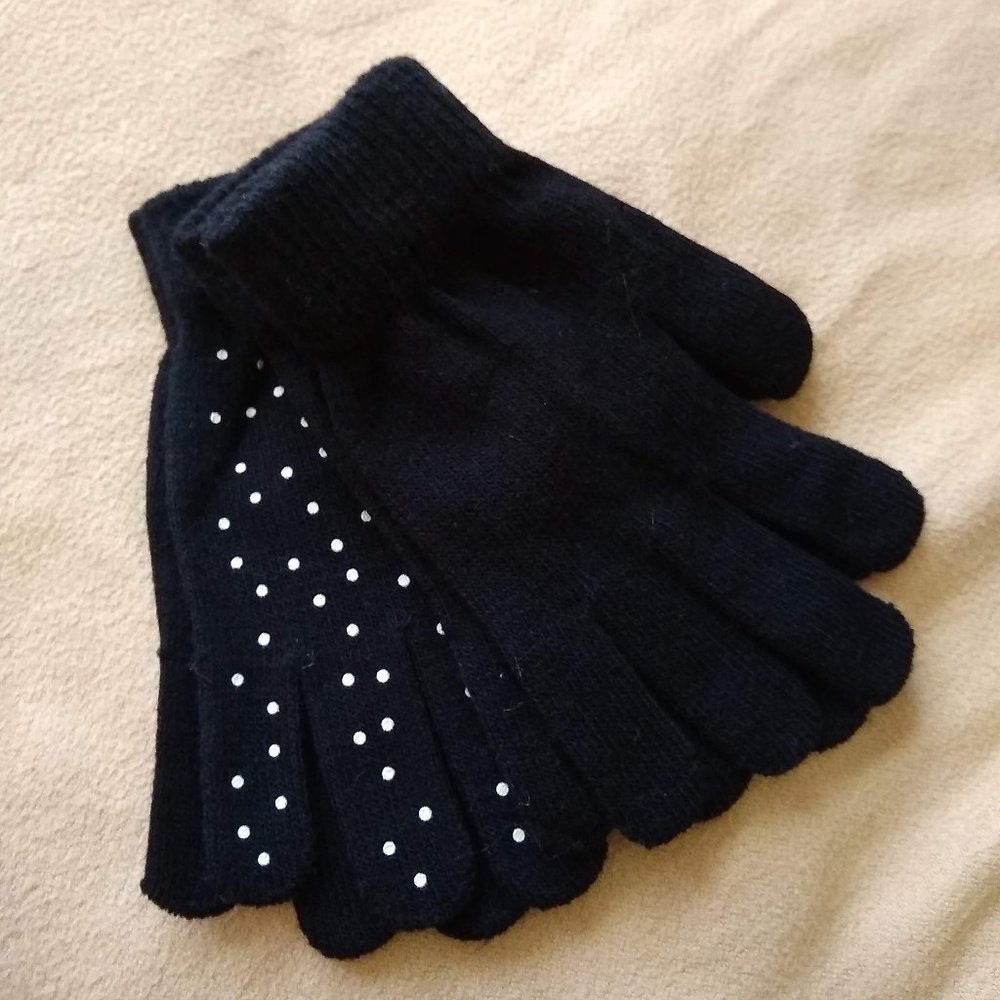 Polka dot & solid black gloves - 2 pair